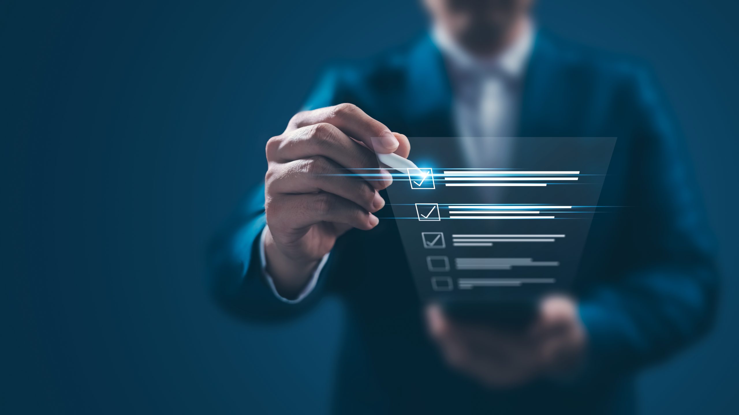 corporate man checking boxes